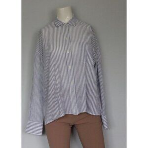Vince Women's Size Small White Blue Relaxed-Fit Blouse Striped Button Down Shirt